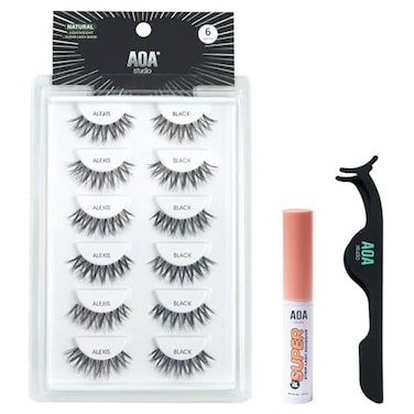 AOA STUDIO AOA Studio 6 Pairs Alexis Natural Handmade False Eyelashes with Glue and Tweezer Lash Kit Natural Volume Reusable Fake Eyelashes 100 Percent Handmade Cruelty Free