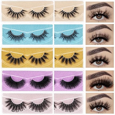 QUNETY Wholesale Lashes 3D Faux Mink Eyelash Bulk 18mm Handmade Reusable Eye Lash 5 Styles Dramatic Fluffy False Lash with Glitter Portable Packing 5 styles10 pairs