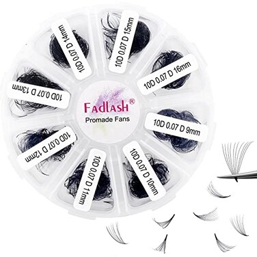 FADLASH 1000 Fans 10D Premade Volume Eyelash Extensions Mixed Tray Premade Fans Eyelash Extensions D Curl Premade Lash Fans Pointed Handmade Promade Loose Fans Thin Base 10D007D916mm