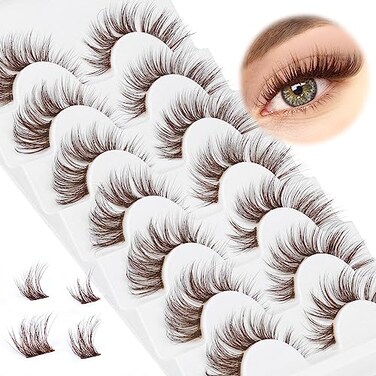 GVEFETIEE 7 Pairs Mink DIY Individual Fluffy Wispy Lashes Brown Natural Look False Eyelashes Extensions