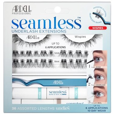 Ardell Seamless Underlash Eyelash Extensions Wispies DIY Lash Extension Kit with Bond Seal Natural Wispy Lash Clusters for Undereye Application 1 Pack