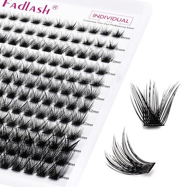 FADLASH Lash Clusters DIY Eyelash Extensions 144 Clusters Lashes D Curl 007 Natural Individual Lash Extensions Mixed Tray False Eyelashes Soft Strong Thin Band DIY at Home F31007D 816mm