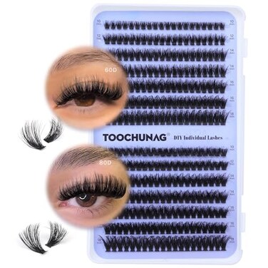 TOOCHUNAG Fluff Lash Clusters 60D80D Thick Eyelash Clusters D Curly Wispy Individual Lashes 1018mm Cluster EyelashExtensions 280pcs False Eyelashes DIY Flat Lash Extension by