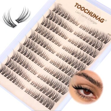 TOOCHUNAG Natural Lash Clusters Wispy Eyelash Clusters C Curl LeftRight Cluster Eyelashes Extensions 180pcs Cluster Lashes DIY Individual Lash Extension Thin Band Cat Eye Lashes by