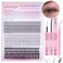Geeneiya Lash Clusters Kit Individual Lash Extension Kit DIY Multitype D Curl Cluster Eyelash Extension Kit with Bottom Lashes Waterproof Lash Bond and Seal Glue Lash Tweezers 30D 480PCS