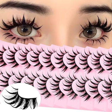 AUGENLI 10 Pairs Manga Lashes Natural Look Wispy Clusters 16mm Spiky Style Japanese Anime Cosplay Cat Eye Lashes Extension Makeup Faux Mink False Eyelashes A0