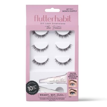 FlutterHabit Bestie Ready Set Starter Kit DIY Eyelash Extensions Lash Clusters for Women Professional Quality At Home Eyelash Extension Kit Natural False Lashes 3 Lash Sets Lash Glue Included