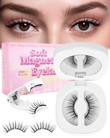 CALAILIS Magnetic Eyelashes with Applicator Upgrade Soft Magnetic Eyelashes Natural Look without Eyeliner No Glue Needed Reusable Waterproof for All Day Comfort RC001