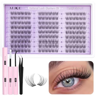 ALICE Wispy Lash Clusters Kit Natural Lash Extension Kit Cluster Eyelash Extension Kit 162pcs CCurly 1014mm Eyelash Clusters with Lash Glue Bond and Seal Tweezers