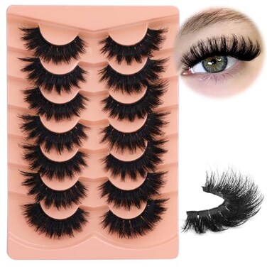 Boahankuke Mink Lashes 20MM Full False Eyelashes Thick Dramatic Cat Eyelashes 10D Big Wispy Fake Lashes D Curvature Volume Eye Lashes Long 7 Pairs Strip Lashes with Soft Cotton Band