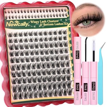 Newcally Wispy Lash Clusters Kit Natural Eyelash Clusters Kit Ccurly Individual Lashes Kit Cluster Eyelash Extensions Kit 1016 MM DIY Lash Extension Kit with Bottom Lashes by
