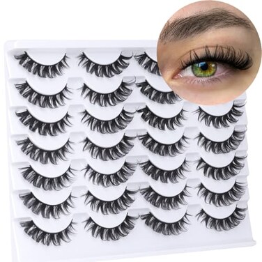 Kiromiro Fake Eyelashes Wispy Faux Mink Lashes D Curly 3D Volume False Lashes Russian Strip Lashes Pack 14 Pairs