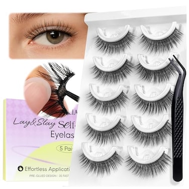 BEYELIAN Self Adhesive Eyelashes Natural Look Pre Glued Wispy False Lashes No Glue Required Faux Mink Eyelashes 5 Pairs ZCV204