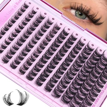 ALICE Lash Clusters Eyelash Clusters Wispy Cluster Eyelash Extensions Russian Volume Individual Lashes Natural Thin Band Lash Extensions DIY at Home 144pcs1018mmD Curly