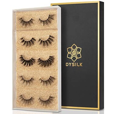 DYSILK Mink Lashes Natural Look False Eyelashes 5 Pairs 6D Lashes 5 Styles Mixed Lash Pack Wispy Lashes Fake Eyelashes Soft Reusable Cat Eye Lash 15mm18mm