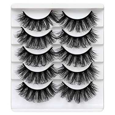 ALICROWN HAIR ALICROWN Mink Lashes Faux Wispy Natural Volume Lashes Pack 5D Thick Volume Crossed False Eyelashes Full Handmade 5 Pairs Lashes