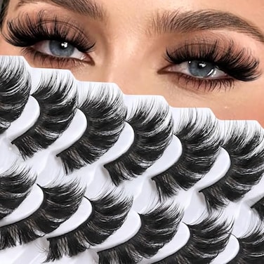 Veleasha False Eyelashes Long Faux Mink Lashes Fluffy Handmade Fake Eyelashes Natural Look 7 Pairs Pack Luxury Cat Eye Lashes 800
