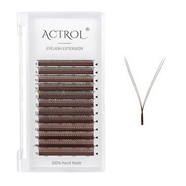 ACTROL YY Lashes Extension Professional Grade Brown 007mm C Curl 815mm Mix Volume Individual YY Eyelashes Extension Y Shaped Soft Eyelashes Thin Root Easy Fan Making for Lash Artists