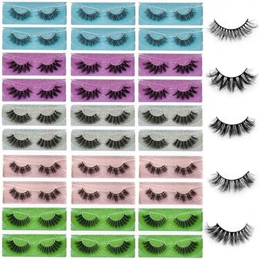 QUNETY Wholesale Lashes 3D Faux Mink Eyelash Bulk 18mm Handmade Reusable Eye Lash 5 Styles Dramatic Fluffy False Lash with Glitter Portable Packing Fluffy 5 styles30 pairs