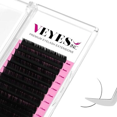 VEYES INC Classic Volume Lash Extensions 003020 JBLCCCDDD Curl 525mm Mixed Single Length Tray Premium Silk Eyelashes Professional Supplies for Lash TechsMatte Black 003 D 15mm