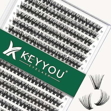 KEYYOU Lash Clusters 300pcs Individual Lashes 40D 007C Curl 11mm DIY Eyelash Extension Soft Natural Volume Cluster Lashes with Large Tray