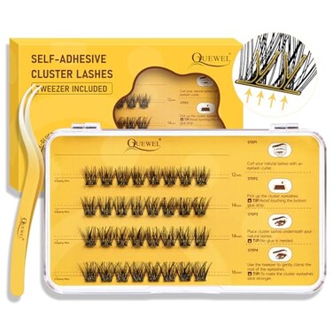 QUEWEL Self Adhesive Eyelashes Kit Press On Lashes Pre Glued Eyelash Clusters Self Stick Cluster Lashes No Glue No Remover Needed DIY Lash Extension Kit for Beginners ZN01