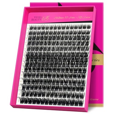 VEYESBEAUTY Lash Clusters Fluffy Individual Lash Extensions Xtreme 3D Layered Volume Eyelashes Thin Invisible Band Wispy Spider Faux Mink Lash Silk Bloom 3D Series Mixed Length 1018mm