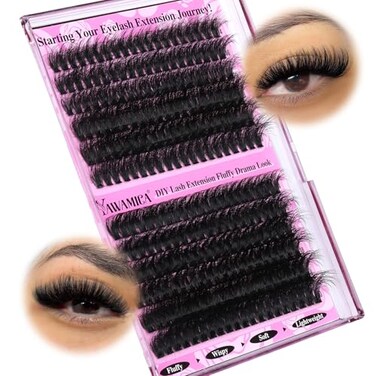Yawamica Wispy Individual Lashes Clusters Fluffier Eyelash Extension 150D200D Thick Volume Eyelash Clusters 1420mm D Curly Lashes 240pcs DIY Lash Extension for Beginners Black