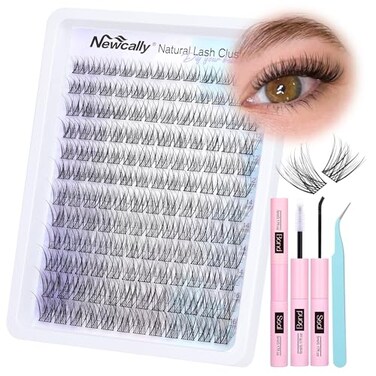 Newcally Natural Lash Clusters Kit Wispy Lash Extension Kit Cluster Eyelash Extension Ccurly Cluster Lashes Kit DIY Eyelash Extension Kit Natural Eyelash Clusters with Lash Bond and Seal by