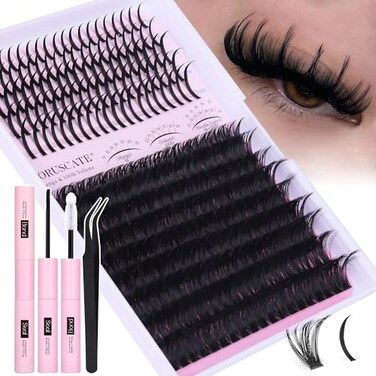 CORUSCATE Lash Clusters Kit 100D Long Lash Spikes Lash Extension Kit Thick Eyelash Clusters Volume Individual Lashes Kit Mega Cluster Eyelash Extensions Strip Lashes DIY Spiky Lash Bond and Seal by