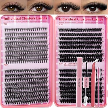 RITALASH Lash Clusters Kit for Beginners Eyelash Clusters Kit Lashes Clusters Kit Cluster Lashes Pestaas Postizas Naturales with Lash BondSealLash TweezersBrush 640pcs 20D40D60D80D Kit916mm