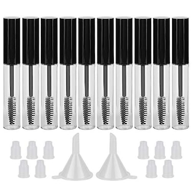 GTHER 10PCS 10ML Empty Mascara Tube Bottle With Eyelash Wand Rubber Inserts Funnels Set for Castor OilGrowth Oil DIY Cream Container With Cap Black