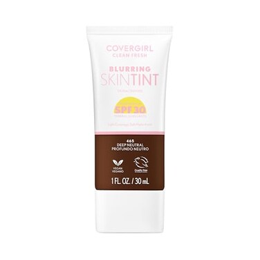 COVERGIRL Clean Fresh Blurring Skin Tint with SPF 30 465 Deep Neutral Liquid Foundation Soft Matte Finish Smooths Brightens Blurs Pores Mineral Sunscreen Vegan Formula