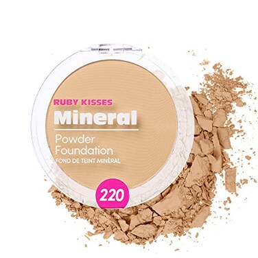 Ruby Kisses Mineral Pressed Powder Foundation Medium to Full Coverage Natural Finish 035 Ounce Natural Beige