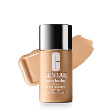 Clinique Even Better Makeup Liquid Foundation SPF 15 With Vitamin C For Dry Oily Combination Skin Types Medium Coverage Natural Finish Evens Skin Tone Reduces Dark Spots Golden Neutral