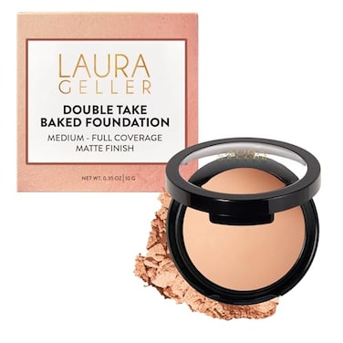 LAURA GELLER NEW YORK Baked Double Take Powder Foundation Longwear Buildable Medium to Full Coverage Matte Finish NonCaking Formula Handmade in Italy Mature Sensitive Skin Fair