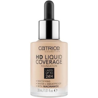 Catrice Cosmetics Catrice HD Liquid Coverage Foundation 24H Wear Matte Finish High Coverage Waterproof Formula with Niacinamide Vegan Cruelty Free 010 Light Beige