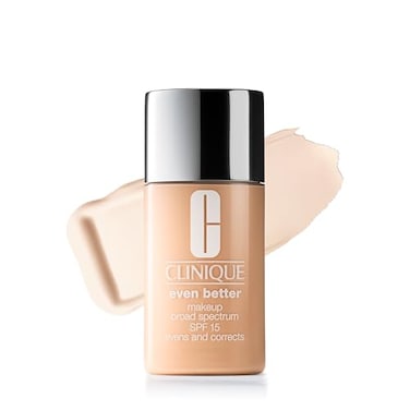 Clinique Even Better Makeup Liquid Foundation SPF 15 With Vitamin C For Dry Oily Combination Skin Types Medium Coverage Natural Finish Evens Skin Tone Reduces Dark Spots Shell 1 Fl Oz