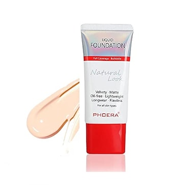 Phoera AQUAPURITY PHOERA Full Coverage Foundation New Formula Waterproof Long Lasting Oil Free Velvet Matte Liquid Foundation for Oily Skin Flawless Makeup Base Cream Concealer 101 Porcelain