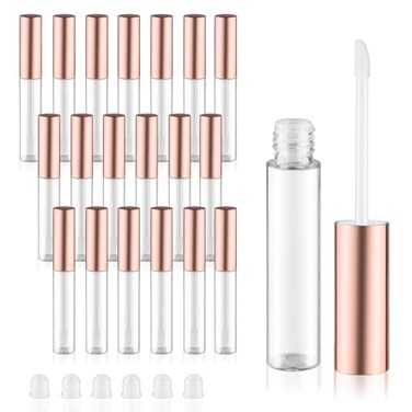 Mirrline 20 Pcs 10ml034oz Lip Gloss Tube Plastic Clear Lip Balm Bottle Empty Refillable Lipstick Container for Samples Travel Rose Gold