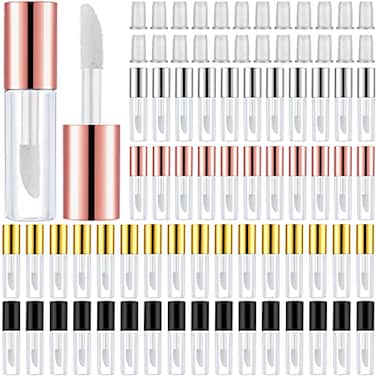 Patelai 100 Pieces 12 ml Clear Mini Lip Gloss Tube Refillable Empty Lip Balm Gloss Containers for Women Girls DIY Makeup Gold Rose Gold Black Silver