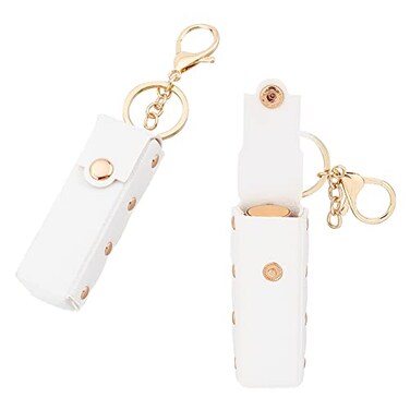 WADORN 2pcs Chapstick Keychain Holder 6 Inch PU Leather Lipstick Organizer Holder with Keychain Mini Lip Gloss Travel Storage Case Portable SnapOn Lip Balm Sleeves for Women GiftWhite