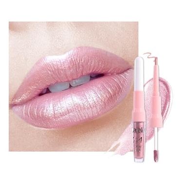 Kaely 2in1 Light Pink Metallic Lipstick and Lip Liner Shimmer Liquid Metallic Lipsticks for Women Glitter Lip Gloss Stain Long Lasting Waterproof Smudge Proof 24 Hour Vegan Makeup 02