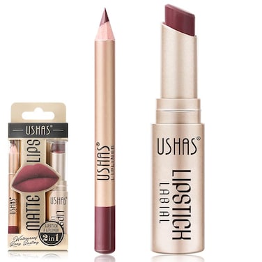 USHAS 2 in 1 Waterproof Lipstick and Lip Liner Combo Set Long Lasting Matte Lip Pen for Women Makeup Kit G4 Pack of 1