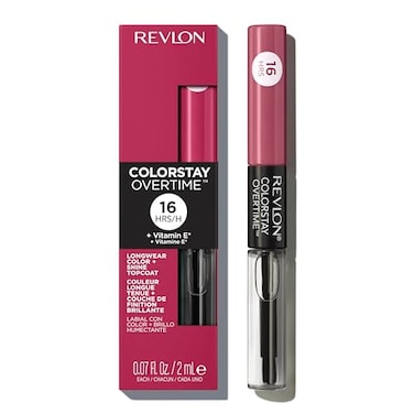 REVLON Revlon ColorStay Overtime Liquid Lipstick with Clear Lip Gloss LongLasting Lip Color Dual Ended with Moisturizing Vitamin E 220 Unlimited Mulberry 007 fl oz