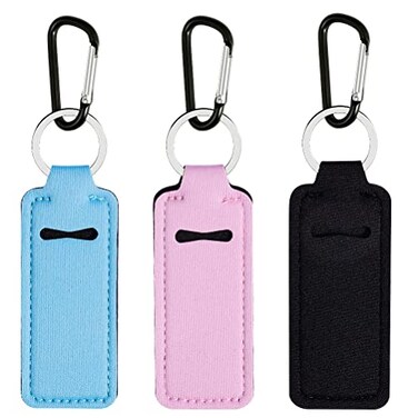 Pengxiaomei 3 Pcs Chapsticks Holder Keychain for Lipstick Easter Gifts for Women Easter Basket StuffersPink Blue Black
