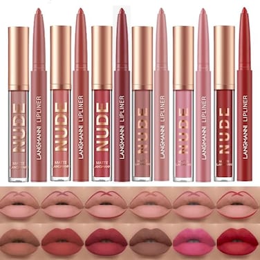 LANGMANNI 6 Matte Lipstick with 6 Lipliners Durable Makeup SetLongLasting NonStick Cup Not Fade Waterproof Pigmented Velvet Lipgloss Kit Beauty Cosmetics Makeup Gift for Girls C