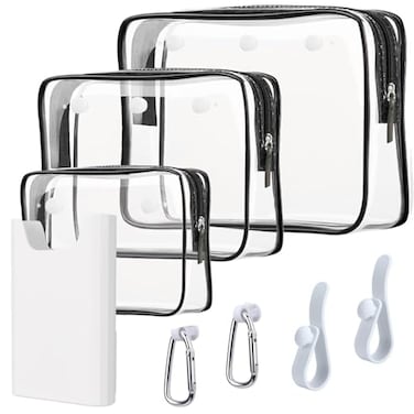 Everfunny 3 Pcs Clear Bogg Beach Tote Bag with 4 Pcs Insert Hooks and 1 Phone Holder Accessories for Bogg Bags Travel Makeup Clean Toiletry Brush Organizer Cosmetic Divider Storage Inner Pouch White s