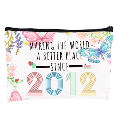Aodmti 13th Birthday Makeup Bag Multicolor Butterfly Flower Cosmetic Case for Girls Travel Size Zipper Closure