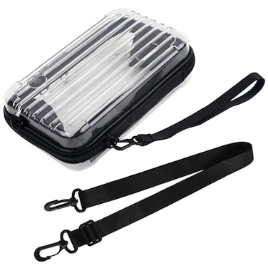 ASUNFO Transparent Hard Shell Cosmetics Case Carrying Hard Bag for Toiletry Storage Cross Body Bag with Shoulder Strap for Detachable Grip Rope and Shoulder Strap for Travel
